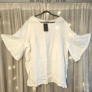 Bryn Walker NWT Diego Tunic in White 100% linen 3/4 bell sleeve high low hemline